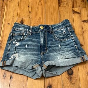 American Eagle Outfitters Blue Jean Shorts Distressed Mid-Rise